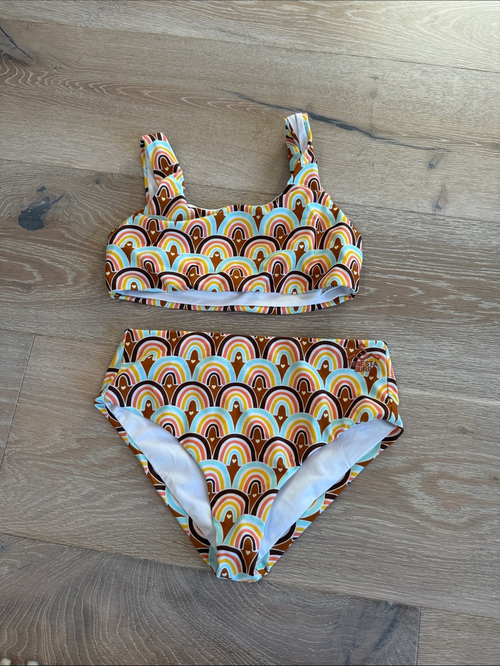 Girls Rainbow-Print Two-Piece Swim Set - Brown & Yellow